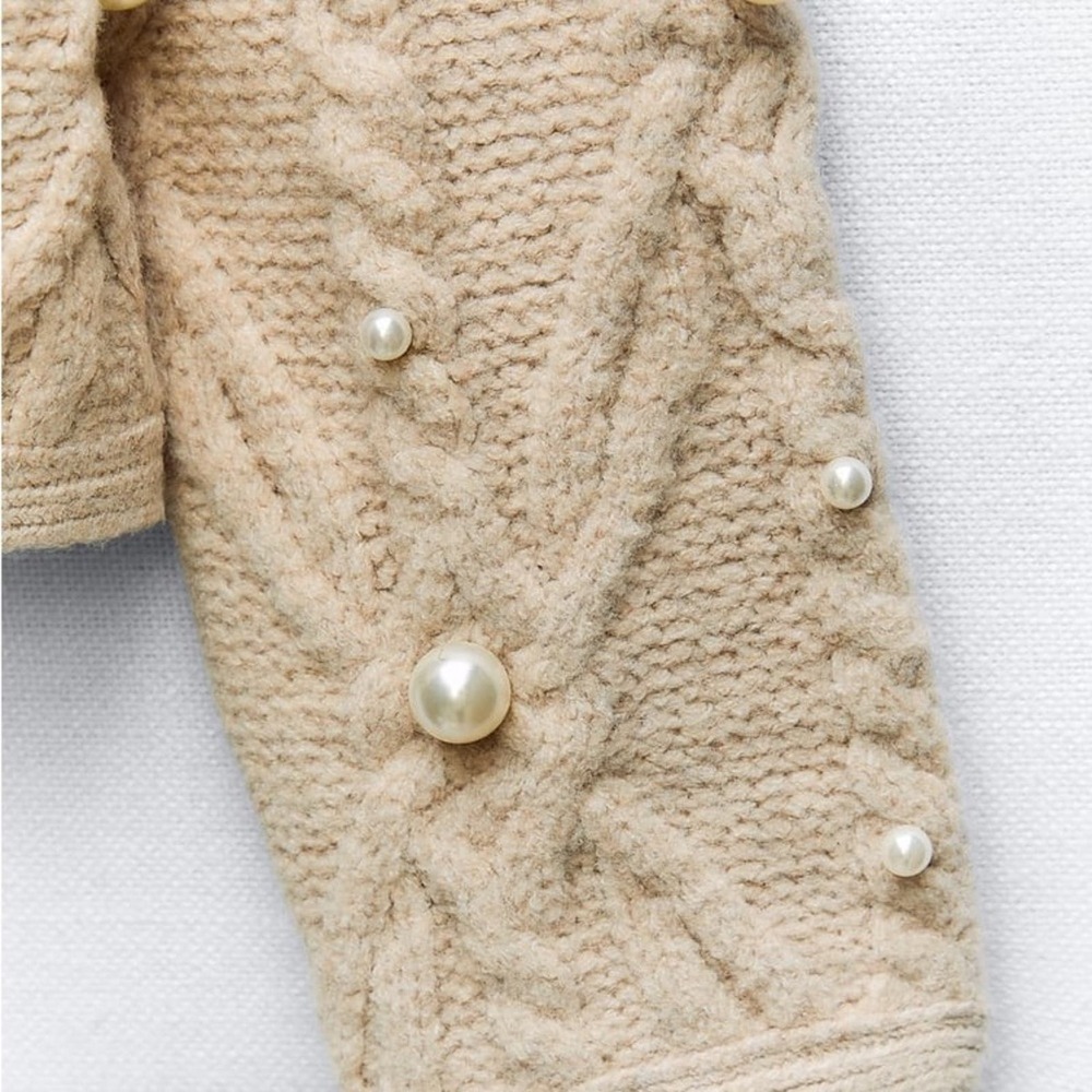 ZARA PEARL CABLE KNIT CARDIGAN - Picture 8 of 8
